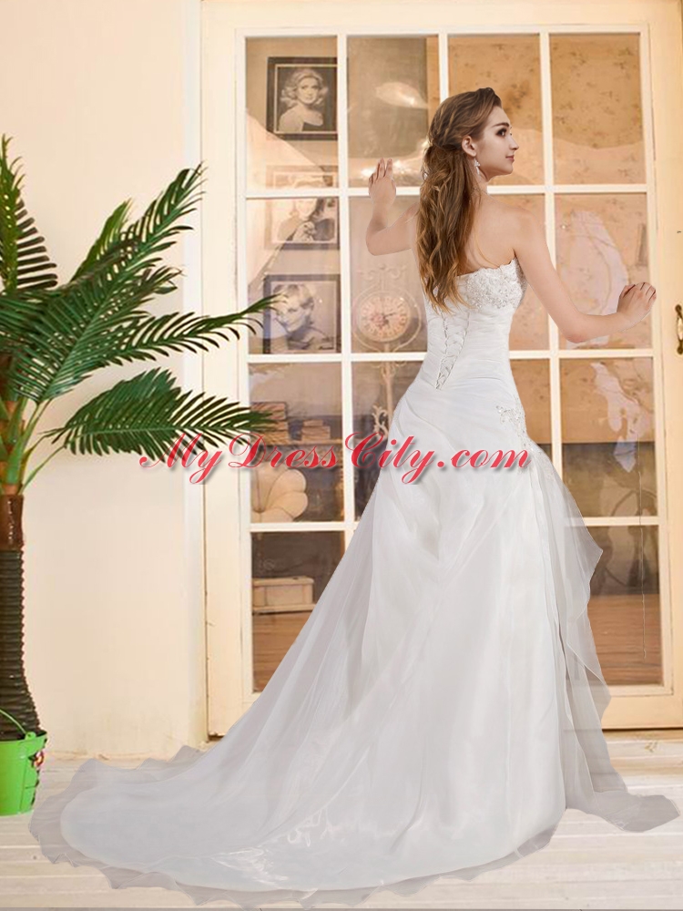 2014 Elegant Princess Strapless Court Train Wedding Dresses with Lace