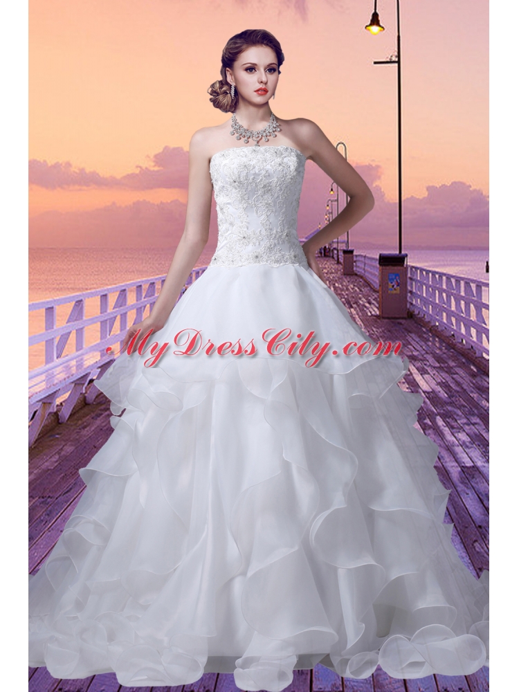 2014 Elegant Princess Strapless Lace Wedding Dress with Appliques