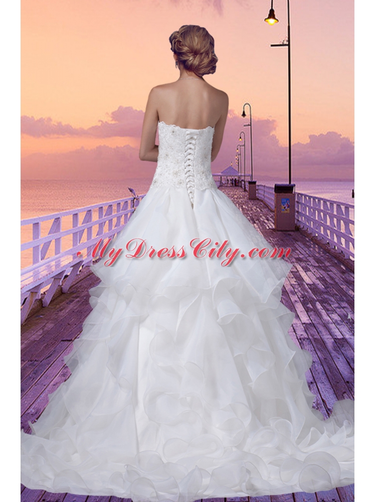 2014 Elegant Princess Strapless Lace Wedding Dress with Appliques