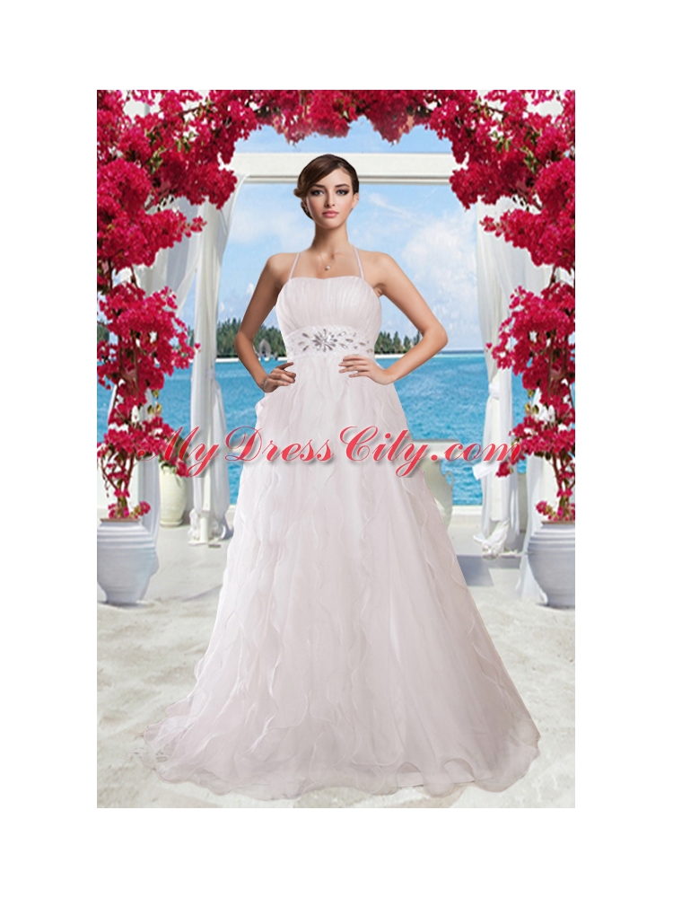 2014 Princess Halter Brush Train Wedding Dress with Rhinestones