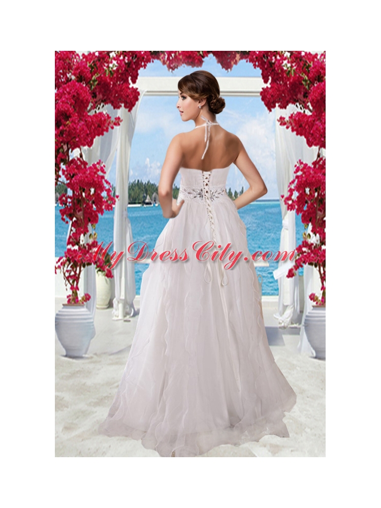 2014 Princess Halter Brush Train Wedding Dress with Rhinestones