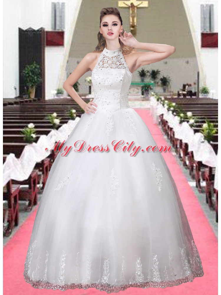 Fashionable Halter Ball Gown Appliques Wedding Dresses with Beading