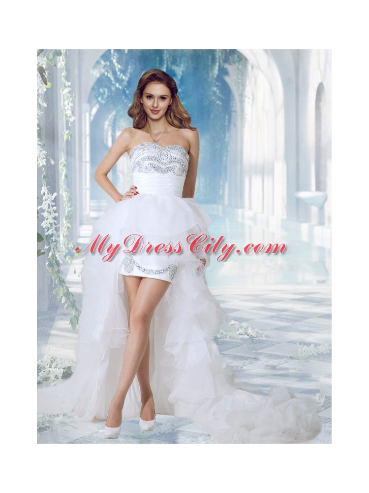 Lovely Sweetheart High Low Beading Wedding Dress for Beach