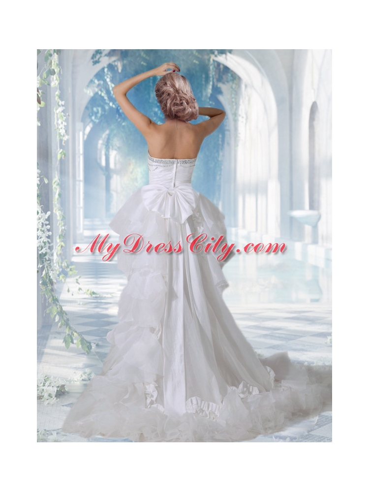 Lovely Sweetheart High Low Beading Wedding Dress for Beach