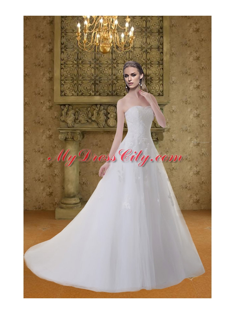 Princess A Line Sweep Train Appliques Wedding Dress with Sweetheart