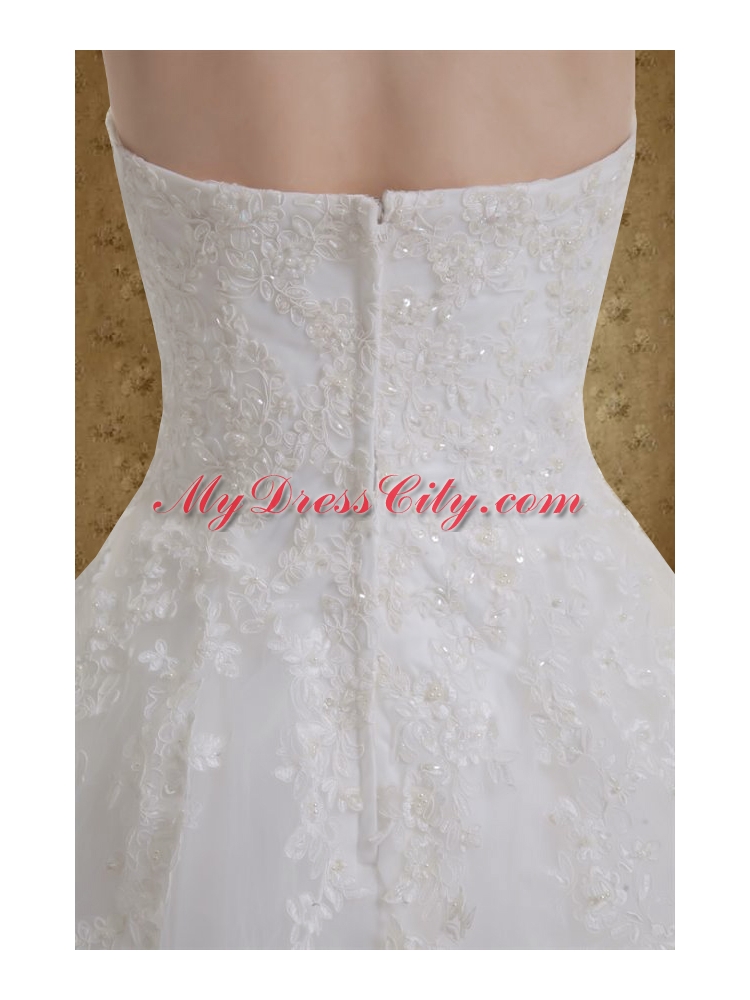 Princess A Line Sweep Train Appliques Wedding Dress with Sweetheart