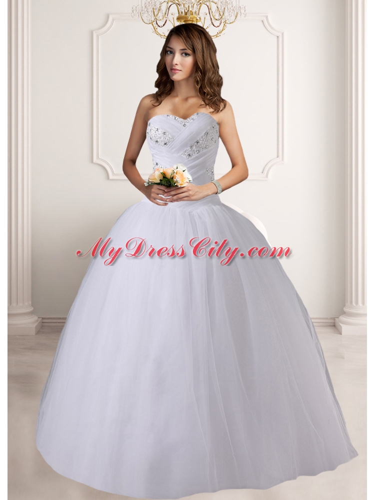 Puffy Sweetheart Floor Length Wedding Dresses with Beading