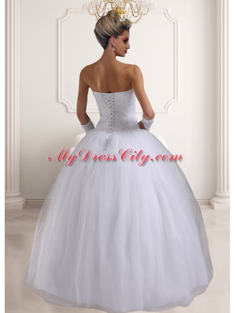 Puffy Sweetheart Floor Length Wedding Dresses with Beading