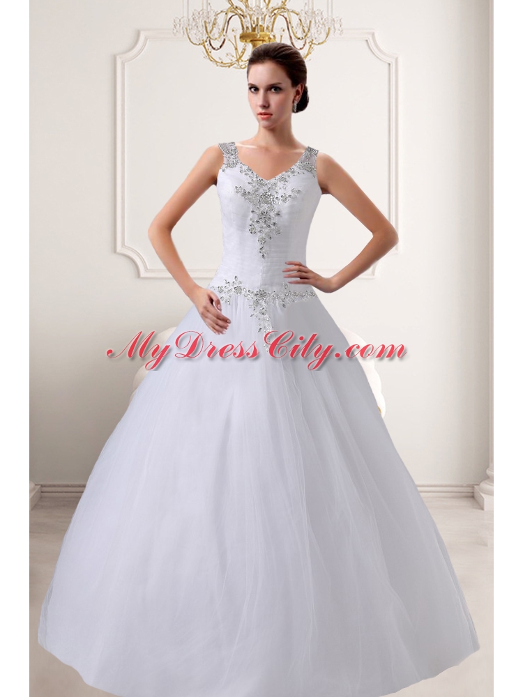 2014 A Line Straps Beading Wedding Dresses with Zipper Up