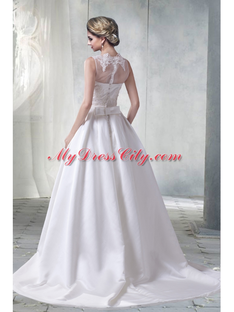 2014 New Princess Bateau Lace Wedding Dresses with Brush Train