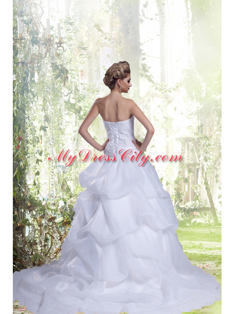 2014 Princess Strapless Court Train Lace Wedding Dress