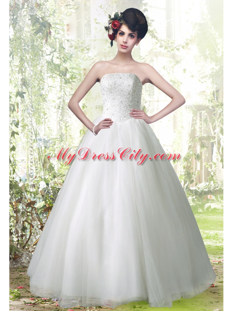 Beautiful Ball Gown Strapless Lace Up Beading Wedding Dress for 2014