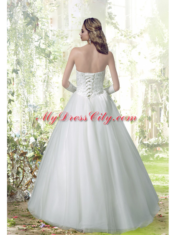 Beautiful Ball Gown Strapless Lace Up Beading Wedding Dress for 2014