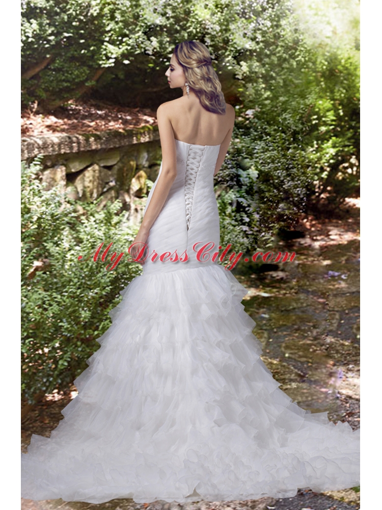 Beautiful Mermaid Strapless Beading Wedding Dresses with Court Train