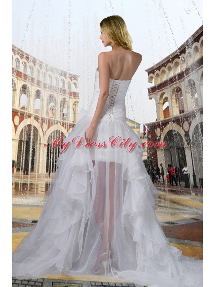 Cheap Strapless High Low Ruching Bowknot Wedding Dress