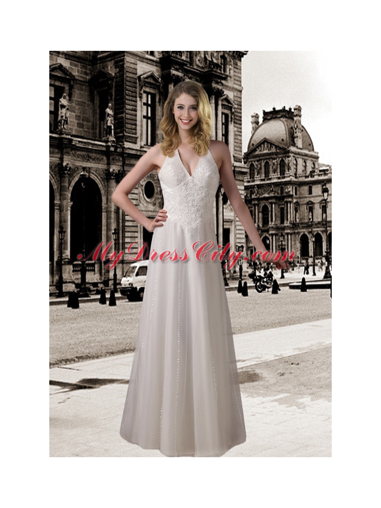 Column Halter Wedding Dress with Beading and Lace