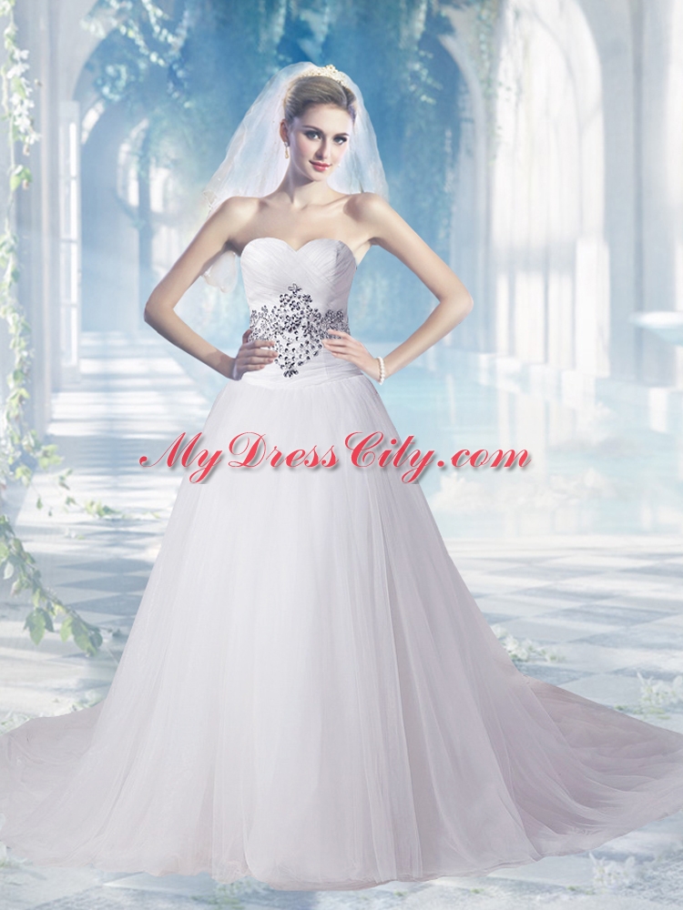 Elegant Sweetheart Chapel Train A Line Wedding Gowns with Beading