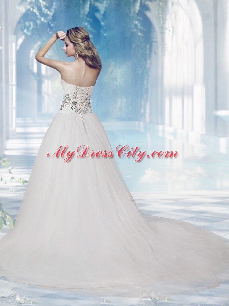 Elegant Sweetheart Chapel Train A Line Wedding Gowns with Beading