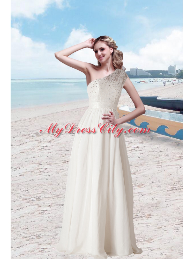 Empire One Shoulder Beading Wedding Dress with Floor Length