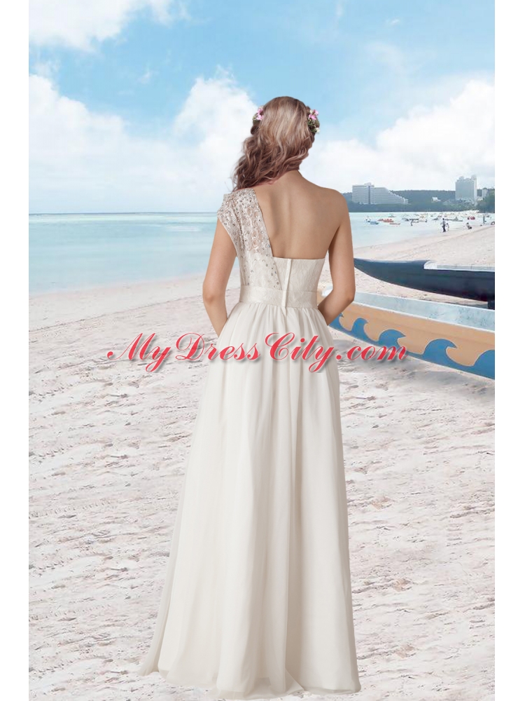 Empire One Shoulder Beading Wedding Dress with Floor Length