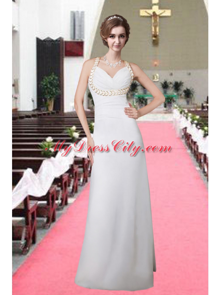 Hot Sale Column V Neck Brush Train Wedding Dress for 2015