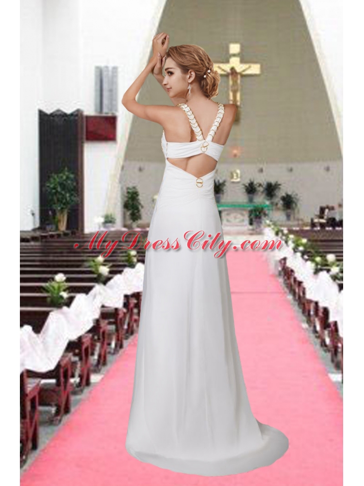 Hot Sale Column V Neck Brush Train Wedding Dress for 2015