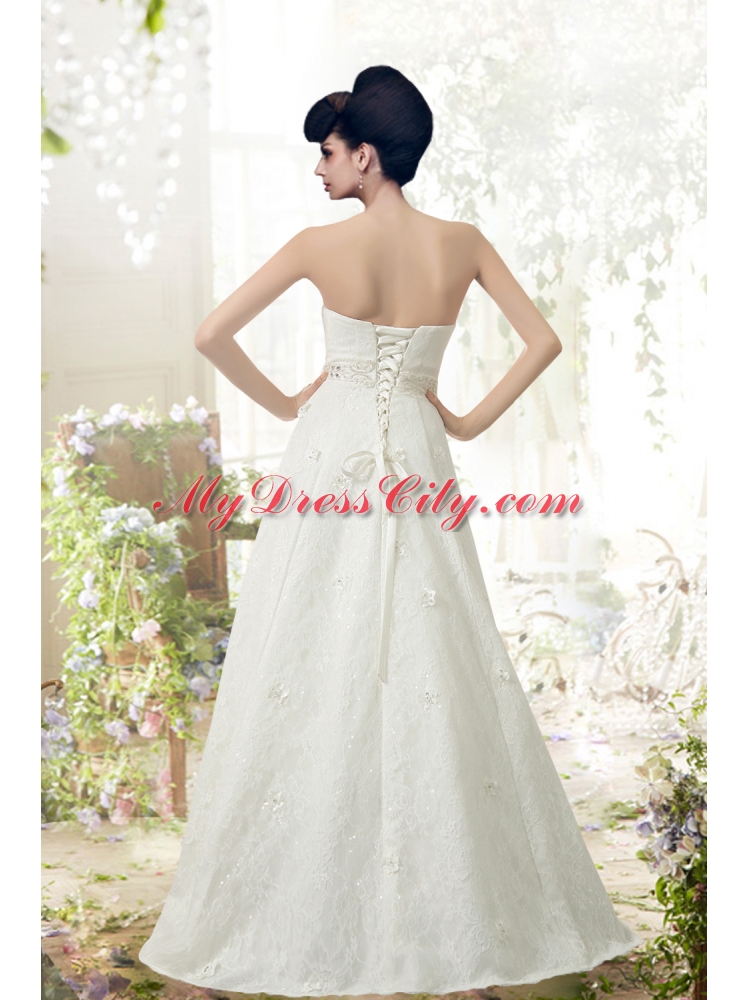 Lace A Line Strapless Floor Length Wedding Dress in White