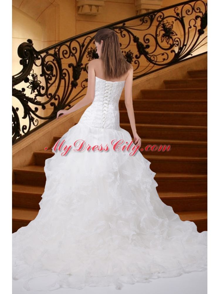 Mermaid Strapless Court Train Fashionable Wedding Dress with Appliques