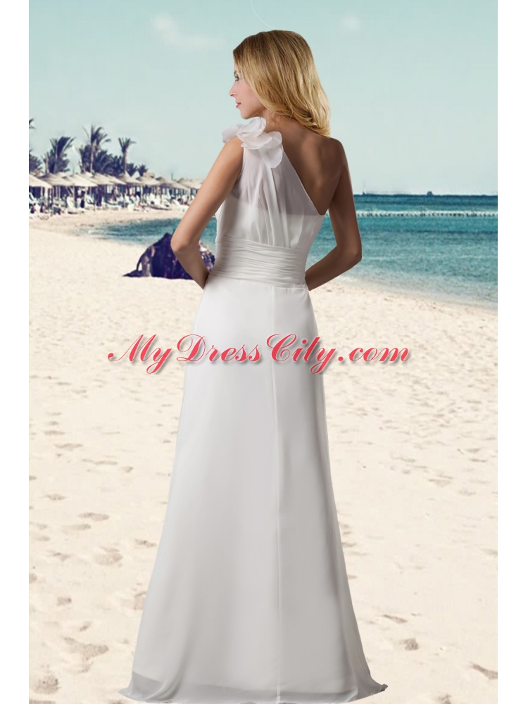 Wonderful One Shoulder Hand Made Flowers Beach Wedding Dresses