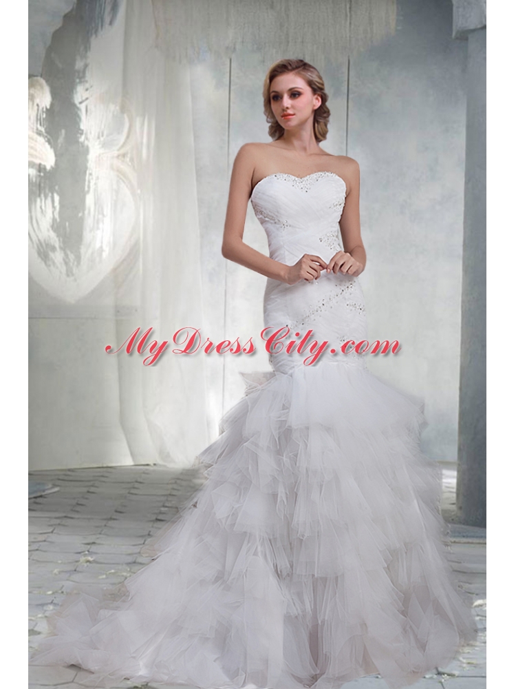 Beautiful Mermaid Sweetheart Court Train Wedding Dresses with Beading