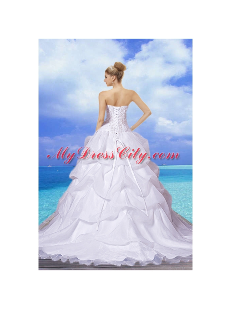 Brand New A Line Strapless Appliques Wedding Dresses with Court Train