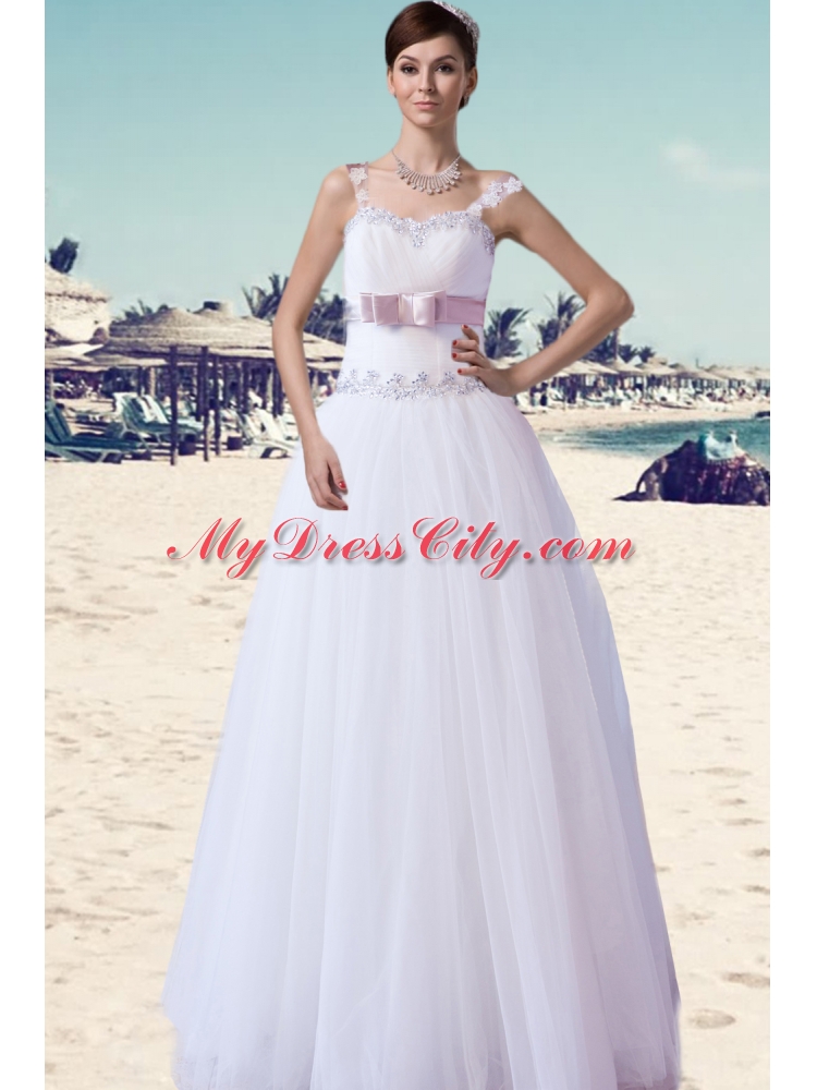 Brand New A Line Straps Floor-length Beading and Belt Wedding Dress