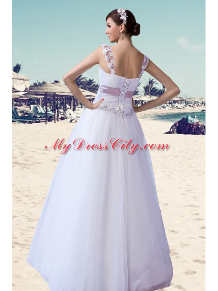 Brand New A Line Straps Floor-length Beading and Belt Wedding Dress