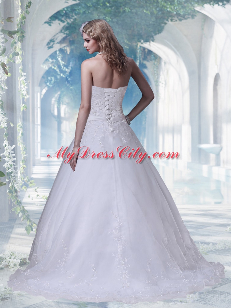 Eelgant Halter Bowknot Wedding Dresses Lace Brush Train