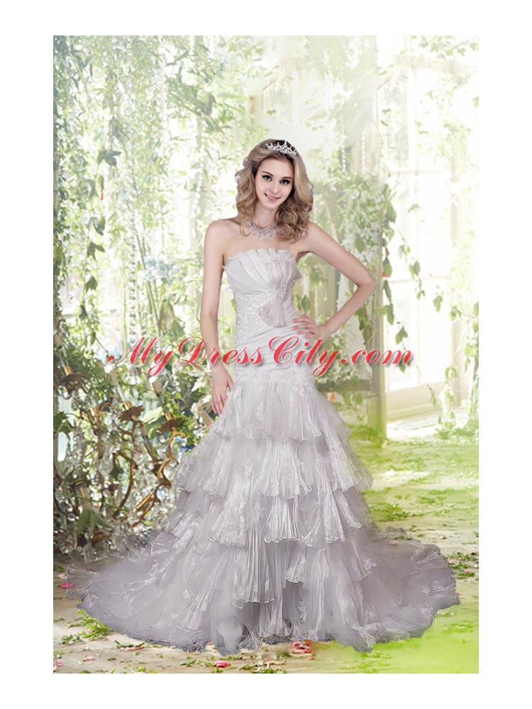 Eelgant Mermaid Strapless Court Train Wedding Dresses with Appliques