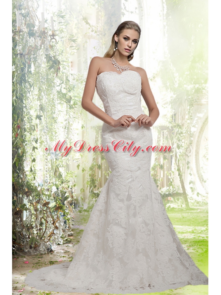 Luxurious Sweetheart Lace Mermaid Wedding Dresses with Brush Train