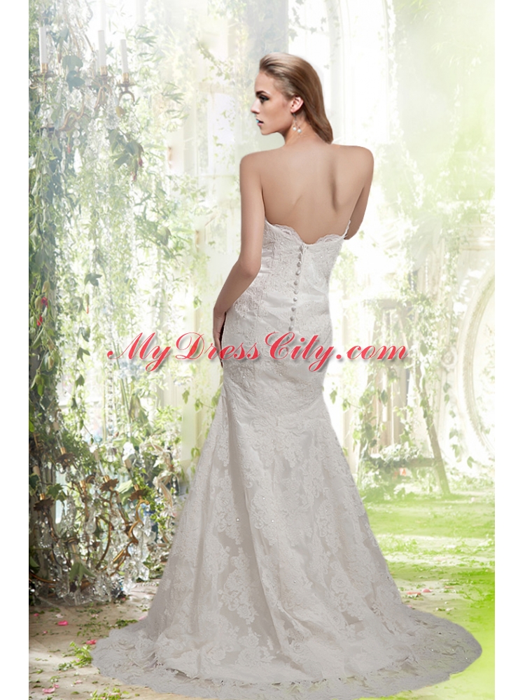 Luxurious Sweetheart Lace Mermaid Wedding Dresses with Brush Train