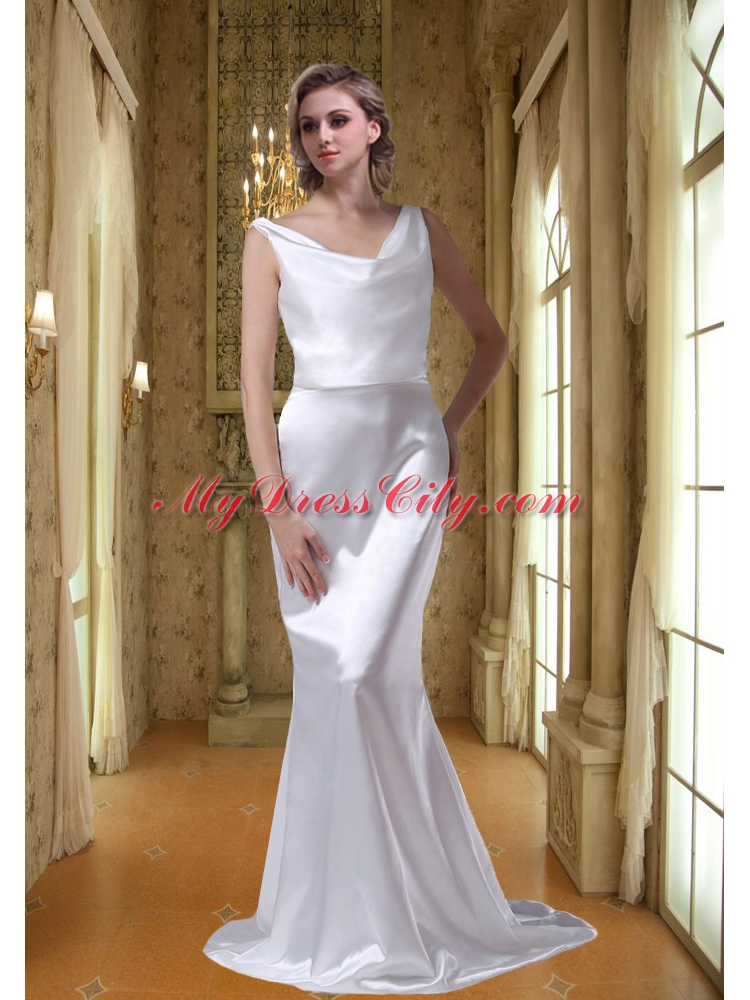 Most Popular V Neck Cheap Sweep Train Wedding Dress