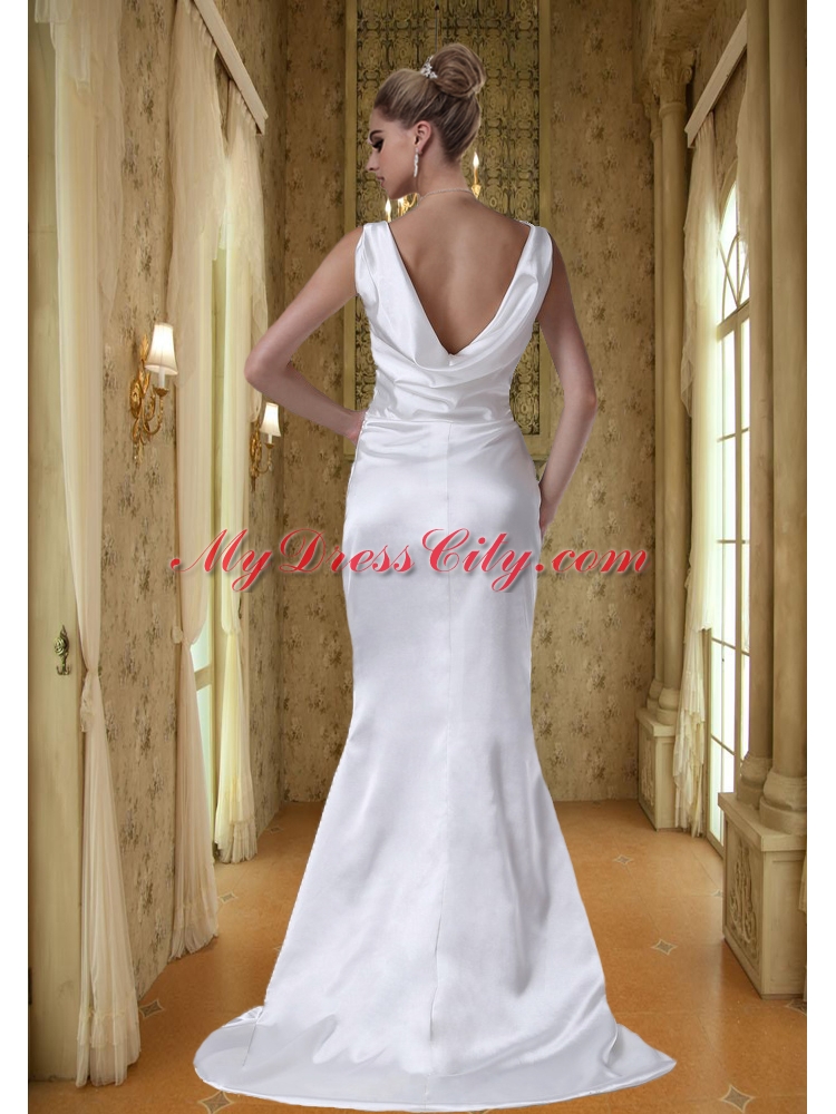 Most Popular V Neck Cheap Sweep Train Wedding Dress