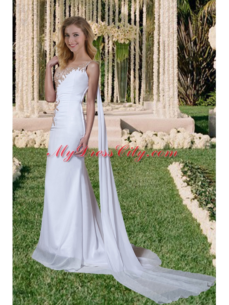 One Shoulder Side Zipper Beading Watteau Train Wedding Dress