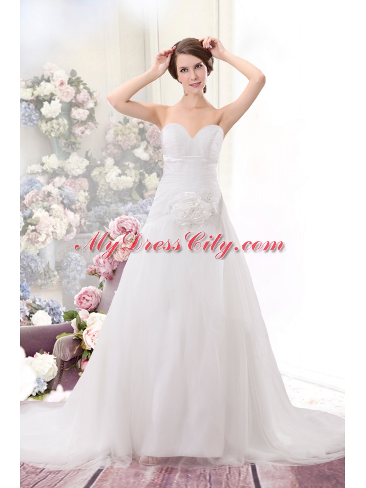 Princess Brush Train Sweetheart Wedding Dress with Handle Made Flower