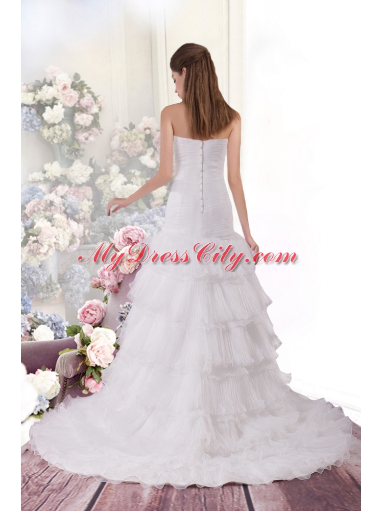 Princess Brush Train Sweetheart Wedding Dress with Handle Made Flower