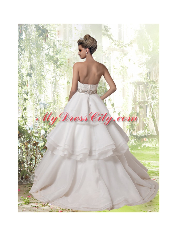 Romantic A Line Ruffled Layers and Beading Wedding Dresses with Strapless