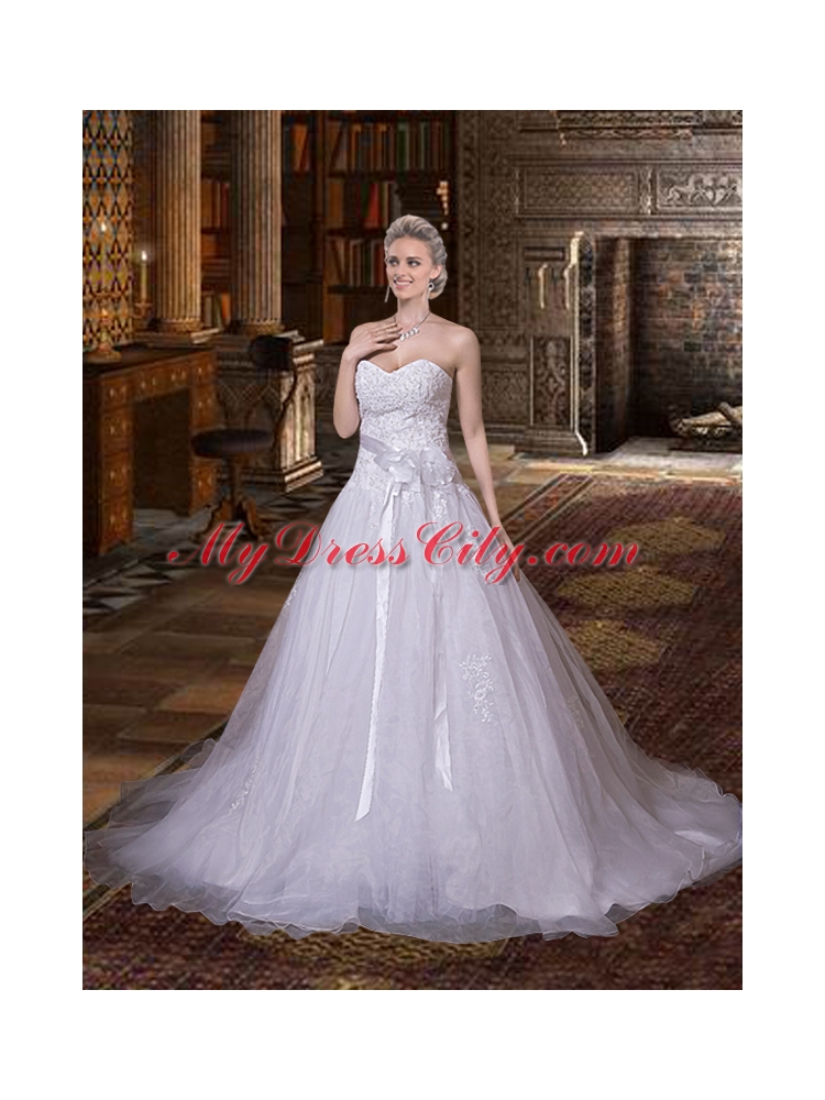 Sophisticated A Line Sweetheart  Wedding Dress with Chapel Train