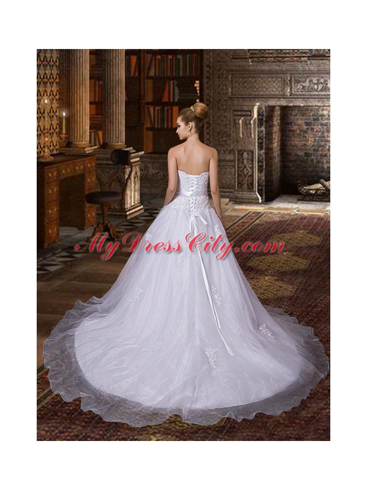 Sophisticated A Line Sweetheart  Wedding Dress with Chapel Train