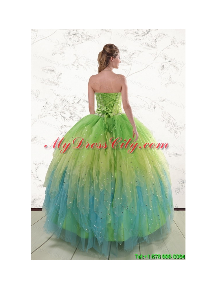 2015 New Style Beading and Ruffles Quinceanera Dresses in Multi-color