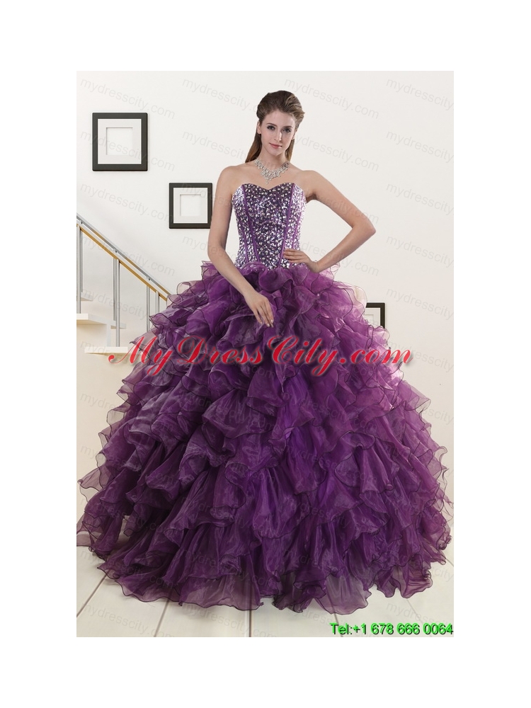 2015 New Style Purple Quinceanera Dresses with Beading and Ruffles