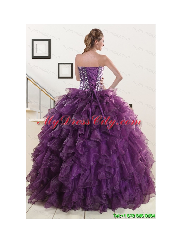 2015 New Style Purple Quinceanera Dresses with Beading and Ruffles