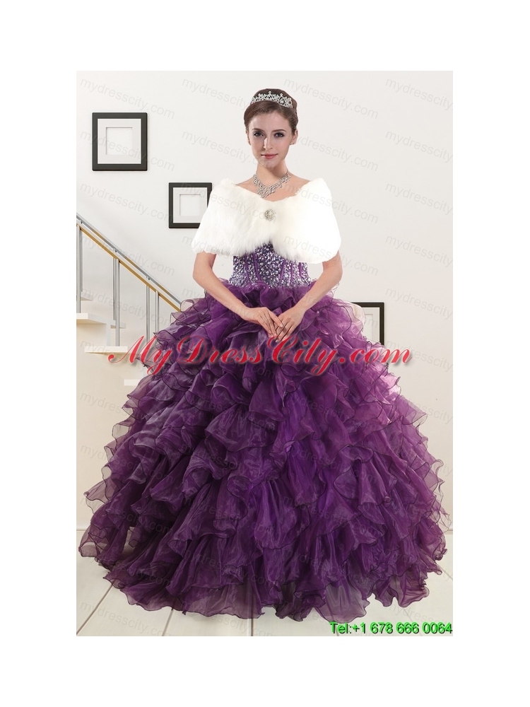 2015 New Style Purple Quinceanera Dresses with Beading and Ruffles