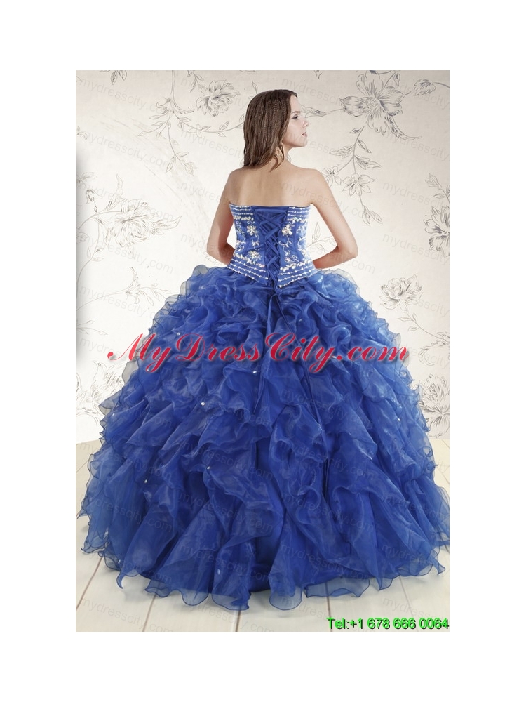 Beautiful Beading and Ruffles 2015 Quinceanera Dresses in Royal Blue